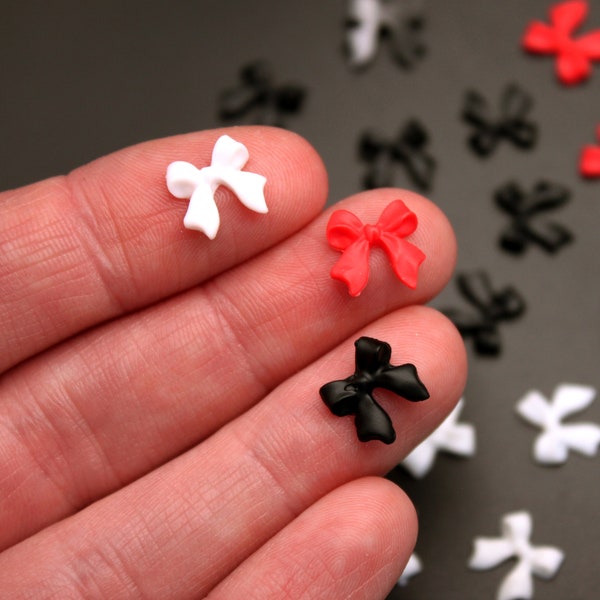 Bows - 50 Pk Micro Red or Black Polyresin Bows for Miniature Model Crafts, Tiny Doll Bow Tie, Scrapbooking, Nail Art and Jewelry Making