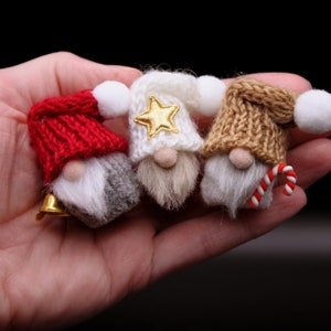 Micro Plush 3 Pk Gnomes 2" Handmade Soft Tiny Fabric Red, Gray & Brown Santa Claus Christmas Gnome - Miniature Dollhouse, Holiday Decor