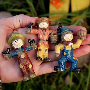 Scarecrows Miniature Polyresin Scarecrow Man for Halloween Village or Fall Fairy Garden - Choose 1 or Set of 3 - Fairy Garden Supplies