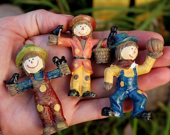 Scarecrows Miniature Polyresin Scarecrow Man for Halloween Village or Fall Fairy Garden - Choose 1 or Set of 3 - Fairy Garden Supplies
