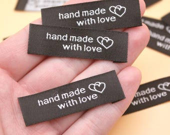 Handmade Tags 50Pk Fabric "Made with Love" Sew On to Knit Hats, Blankets, Dolls