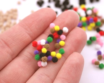 Micro Pom Poms 100, 200Pk 3mm Tiny Soft Craft Balls - Ornaments, Wreaths