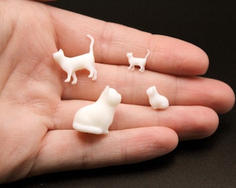 Miniature Cat 4Pk Family 1:24 Scale Kittens, Unpainted, Sitting & Standing for Dollhouse
