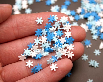 Snow Flakes 200 Pcs Miniature White & Blue Polymer Clay Snow for Holiday Christmas Village, Dollhouse, Mini Winter Decor or Crafts