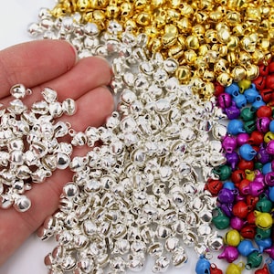 Micro Jingle Bells 300 or 500 Pk Miniature 6 mm (0.23 Inch) for Making Ornaments, Mini Wreath - Tiny Gold, Silver or Color Christmas Bell