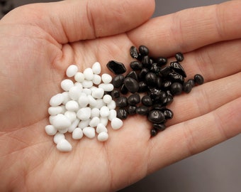 Glass Pebbles 300 Pcs Miniature Black or White Tiny Smooth Stones for Zen Garden, Fairy Garden, Terrarium Beach, Mozaic Art - Peace Rocks