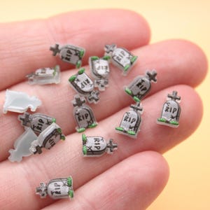 Gravestones 8 Pk 1:50 Scale Flatback Tiny Tombstones for Haunted Halloween Village, Fairy Garden, Nail Art Micro Diorama or Spooky Models