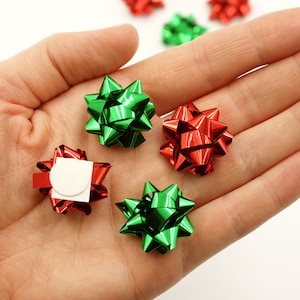 Gift Bows 6 or 12 Pk Micro 1:6 Scale Red or Green 1" Bow Mix w/ Adhesive for Tiny Christmas Presents, Dollhouse, Mini Holiday Gift Wrap