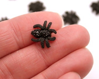 Spiders 20 or 50 Pk Miniature Sparkling Realistic Faux Black Halloween Polyresin Spider for Spooky Halloween Fairy Garden, Haunted Village
