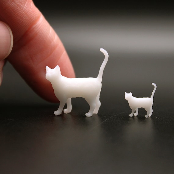 Cat 2 Pk Micro Miniature 1:24 or 50 Scale Unpainted Domestic Standing Kitty  Tiny Kitten for Dollhouse, Model, Fairy Garden, Terrarium 