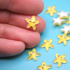 Happy Starfish 24 Pack Yellow Tiny Star Fish for Fairy Garden Beach, Miniature Zen Garden Model or Adorable Sea Life Nail Art & Scrapbooking