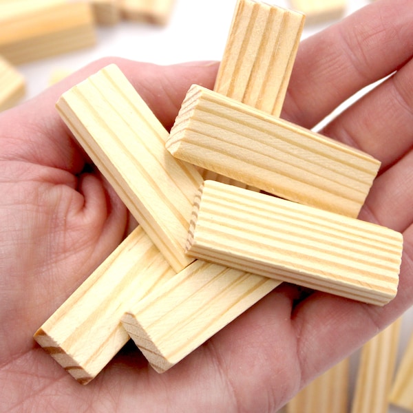 Wood Blocks 50 or 100 Pk Miniature Square or Rectangle Mini Wooden Block for Building Fairy Houses, Dollhouses, Family STEM Craft Toys