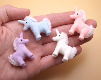 Fuzzy Mini Unicorns for Fairy Garden, Model or Cake Topper - Tiny Flocked Standing Unicorn Mythical Creature in White, Pink, Blue or Purple