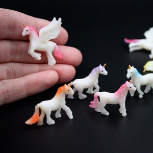 Unicorn 3 or 8 Pk Micro Miniature for Model or Terrarium - Flexible Standing Unicorn, Flying Pegasus - Fairy Garden Mythical Creatures