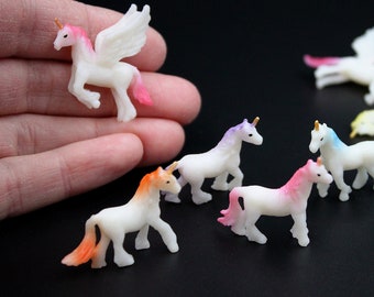 Unicorn 3 or 8 Pk Micro Miniature for Model or Terrarium - Flexible Standing Unicorn, Flying Pegasus - Fairy Garden Mythical Creatures