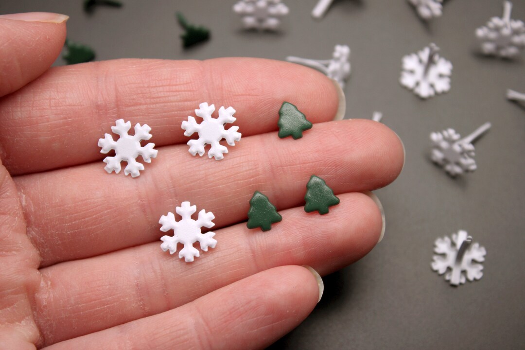 Snowflake or Tree Brads 20 or 50 Pk Miniature Holiday Christmas Shape Brads for DIY Christmas