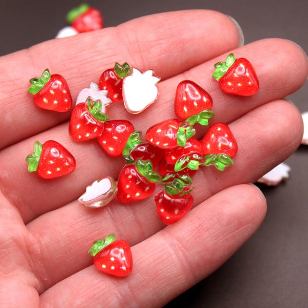 Strawberry 50Pk Miniature Resin Flatback Fruit Cabochons for Nail Art, Miniature Crafts