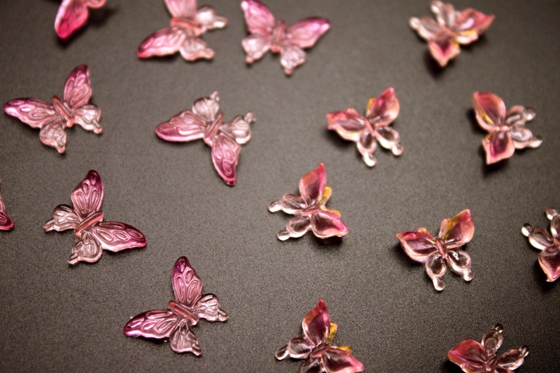 Pink Glow in the Dark Butterflies 20 Pk Flatback Polyresin Butterfly Decor for Fairy Garden, Nail Art, Resin Filler, Terrarium, Craft Bild 6