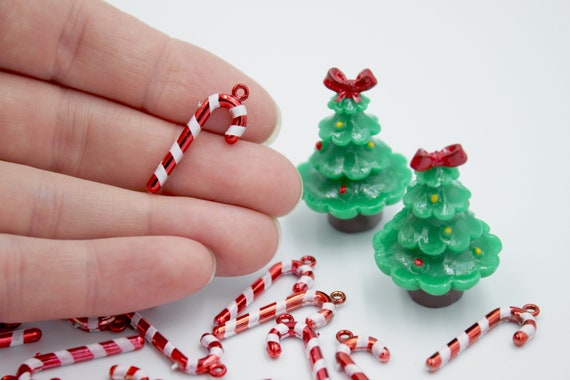 Candy Cane Ornaments 12 or 24 or 50 Pk Mini Red & White Plastic Charm for Tiny  Christmas Tree, Miniature Wreath, Jewelry Making or Dollhouse 