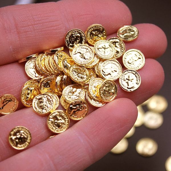 Gold Coins 25 or 50 or 100 Pk Miniature 1:6 Scale Gold, Silver Zinc Alloy Doubloon - St Patrick Leprechaun, Pirate Treasure, Dollhouse Money