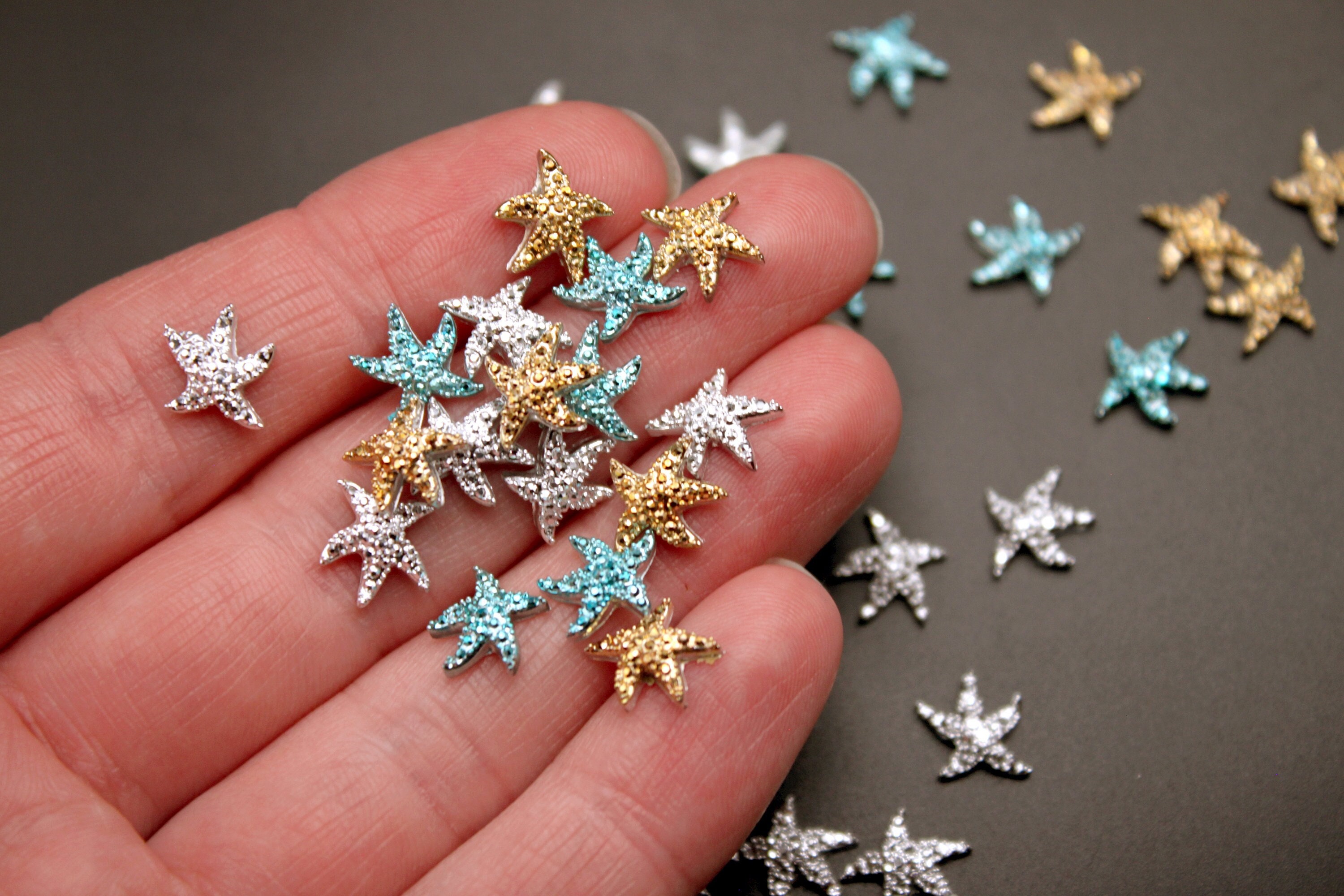 Glitter Starfish 50Pk Blue, Gold & Silver Resin Miniatures for Nail…