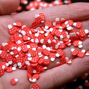 Mushrooms 1000 Pcs Miniature Red & White Polka Dot 100g Polymer Clay Slices for Scrapbooking, Tiny Fairy Garden, Nail Art, Terrarium, Craft