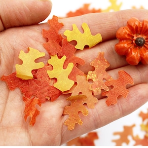 Autumn Leaves 50 Pack of Miniature Red & Orange Artificial Oak Leaf - Fall Decor for Fairy Garden, Terrarium, Dollhouse, Halloween Village