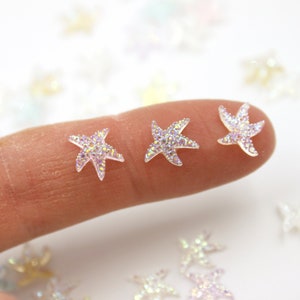 Micro Starfish 25 or 50 Pk Multicolor Semi Translucent Miniature Glitter Star Fish for Zen Garden, Fairy Beach, Terrarium or Resin Filler