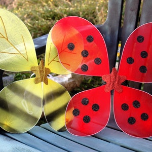 Ladybug or Bee Wings for Fairy Party Favor or Halloween Bug Costume - Red Ladybug, Yellow Bumblebee or Mixed Wing Set - Birthday Supplies