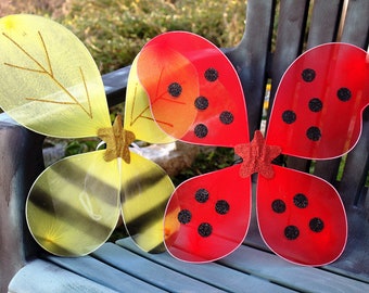 Ladybug or Bee Wings for Fairy Party Favor or Halloween Bug Costume - Red Ladybug, Yellow Bumblebee or Mixed Wing Set - Birthday Supplies