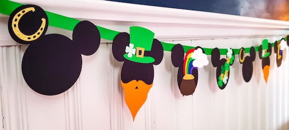Handmade St. Patrick's Day Mickey Banner: Glitter Card Stock Decoration