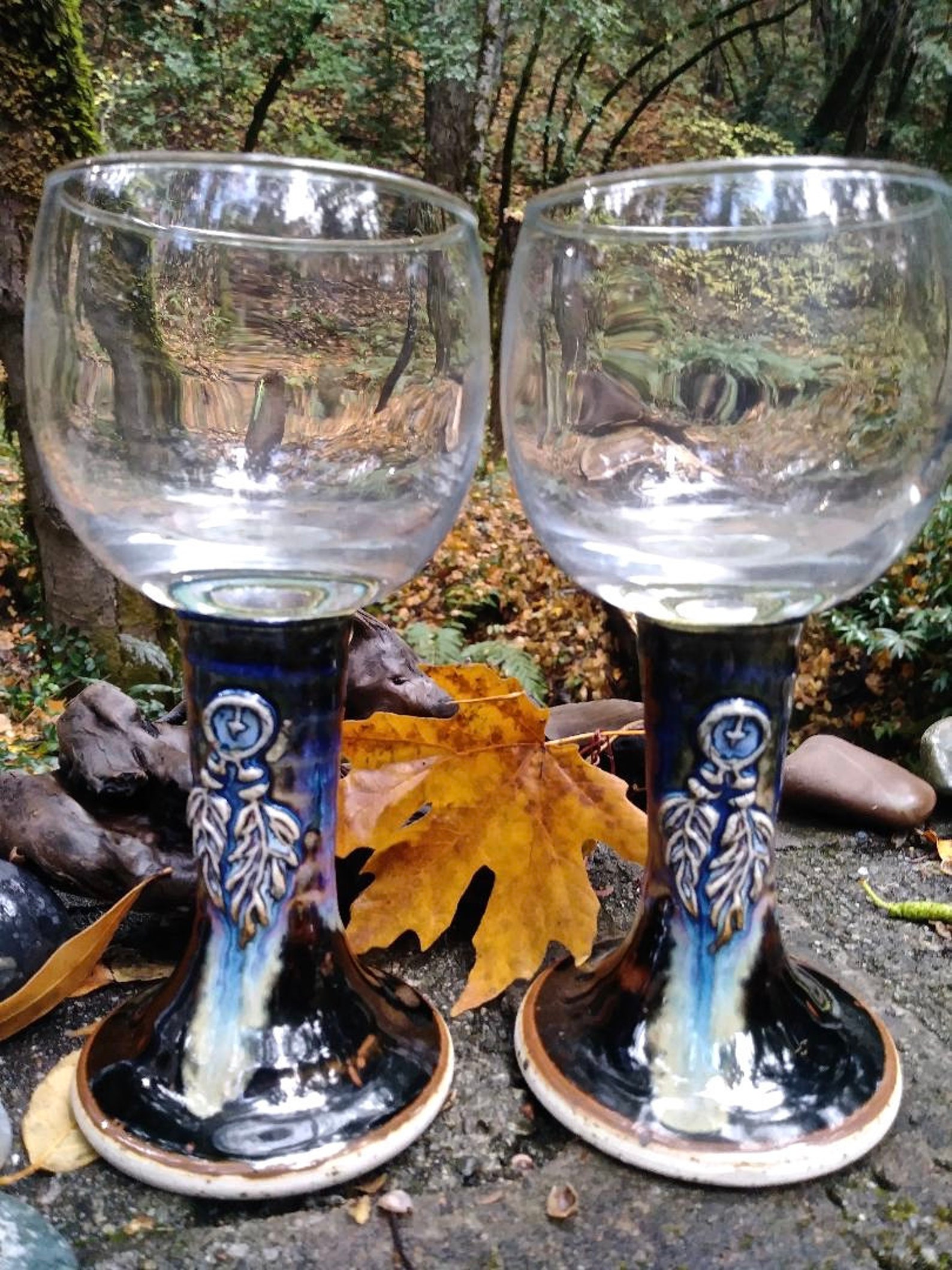 Two vintage ceramic/glass wine glasses. In mint Etsy
