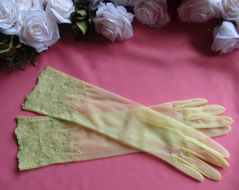 Vintage Kir bri-nylon lemon mid-length gloves. Size 7 Made in England