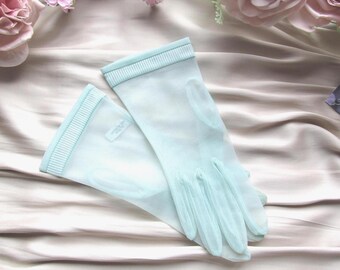 Vintage gloves - nylon peppermint wrist-length  Size 7 Made in England