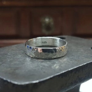 Hammered Shiney Sterling Silver Ring | Unique Texture Wedding Band for Men & Women | Distinctive Stacking Ring | 2mm-6mm Widths Available