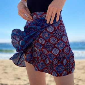 PRINTED MINI SKIRT. Wrap skirt. Cotton cute mini sexy skirt with ties. Summer dress. Great for beach or city.