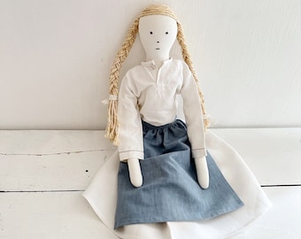 Handmade linen unique rag doll / UPCYCLED antique French TEXTILES  / artisan brand Les Toiles Blanches
