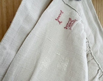 PRIMITIVE French long work wear pure LINEN nunnery apron LM mono c1830