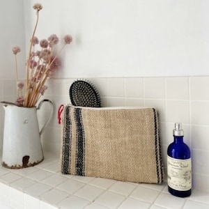 French UPCYCLED vintage grain sack LINEN POUCH hand crafted by Les Toiles Blanches