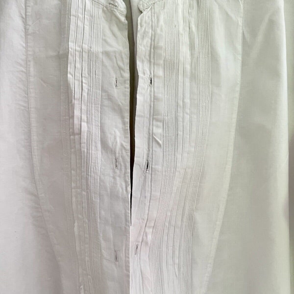 Antique French cotton man smock c1900 / WORK WEAR PEASANT shirt / pintucks