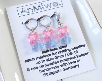 stainless steel gummibear stitch-markers in silver/ stitch marker / maschenmarkierer / progress keeper / charms / pendants / stitch marker
