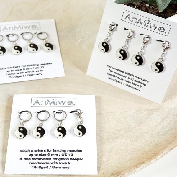 Ying-Yang stitch markers in silver / Maschenmarkierer / charms / pendants / Anhänger