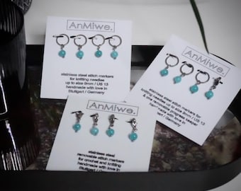 Turquoise-jade-stitch-markers in silver / stainless steel / stitch marker / maschenmarkierer / progress keeper / charms / pendant