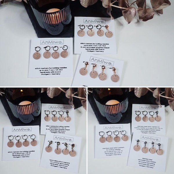 Rosegold genuine leather stitch markers in antique copper / brass / stainless steel / Maschenmarkierer / charms / pendants / Anhänger