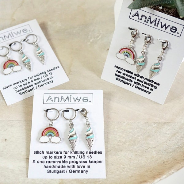 Over-the-rainbow stitch markers in silver / Maschenmarkierer / charms / pendants / Anhänger