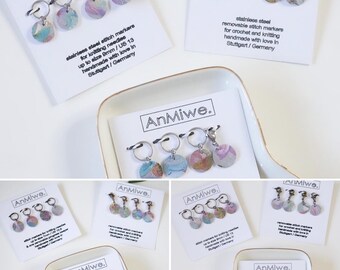 colorful genuine leather stitch markers in antique copper / brass / stainless steel / Maschenmarkierer / charms / pendants / Anhänger