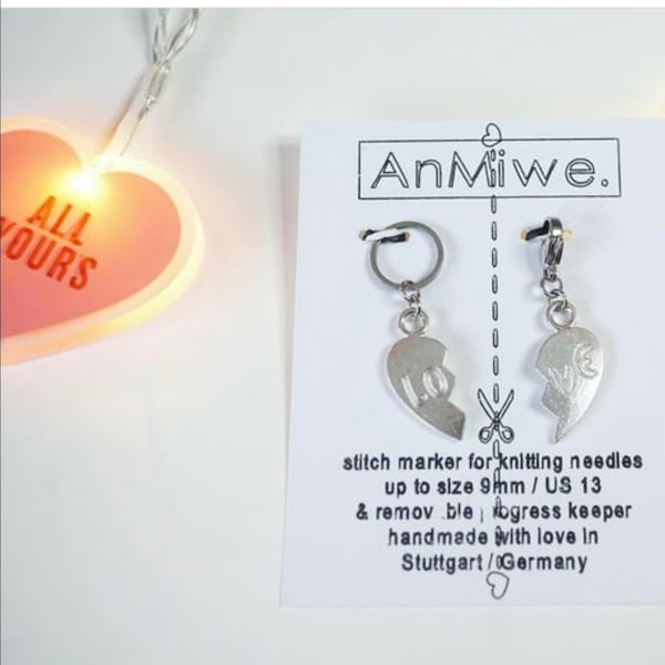 share the love! stitch markers in silver / Maschenmarkierer / charms / pendants / Anhänger / valentine knitting bestie / bff / partner charm