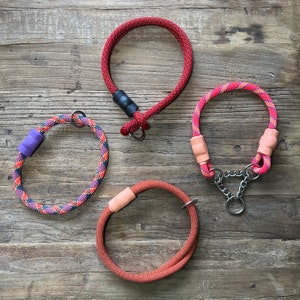 Climbing Rope Dog Collars, Handmade From Real Climbing Ropes, Martingale, Tightening, Slip On, Red/Orange/Yellow Ropes