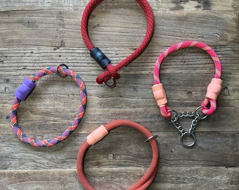 Climbing Rope Dog Collars, Handmade From Real Climbing Ropes, Martingale, Tightening, Slip On, Red/Orange/Yellow Ropes