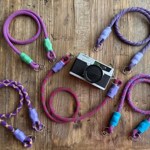 Climbing Rope Camera Straps, Neck or Wrist, Recycled Brand Name Ropes (PINK & PURPLE ropes!)